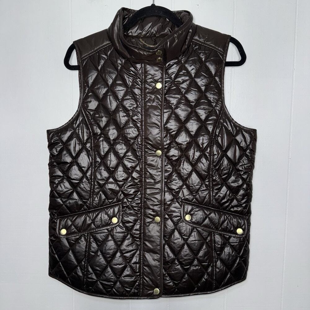 Talbots Women’s Chocolate Brown Quilted Puffer Vest Size L NWT No Fur Collar